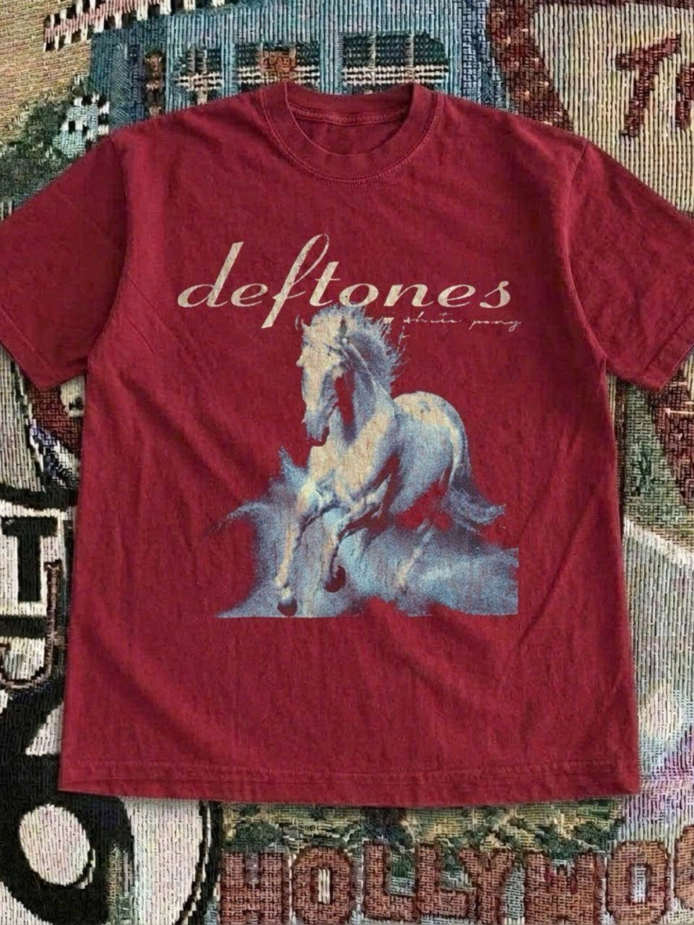 Deftones Graphic Tee with Blue Horse Print